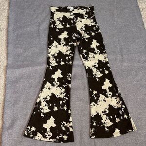 Urban Outfitters UO Black & Cream Cow Print Flare Leg Pants Trousers Size Medium